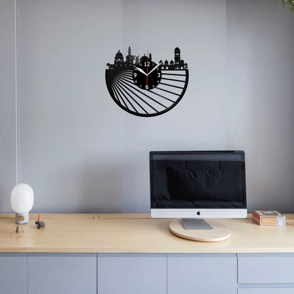 Jerusalem Skyline Vinyl Record Wall Clock Decor Handmade 6413