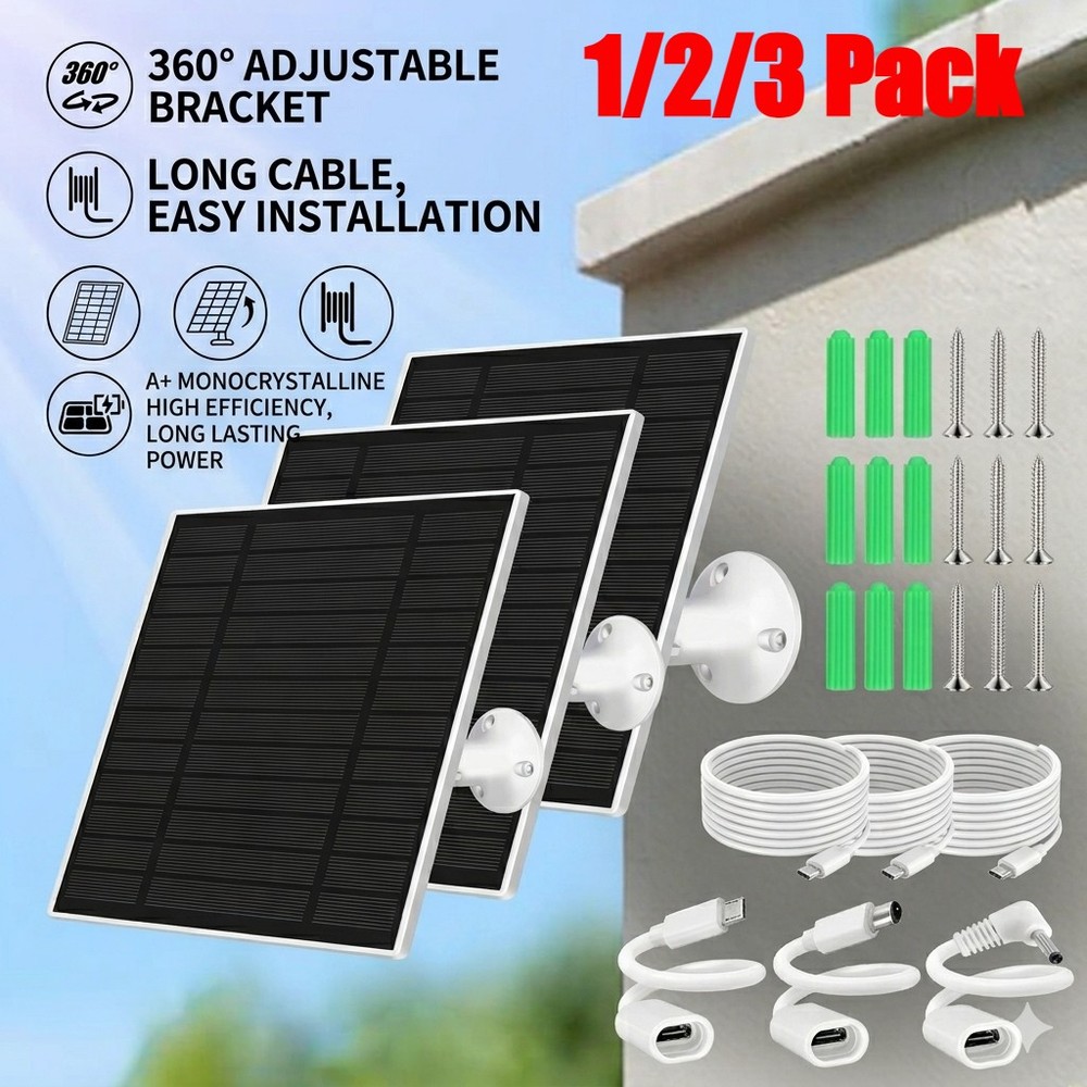 5W Solar Panel for Security Camera Type-C Micro-USB DC Waterproof Battery Charge