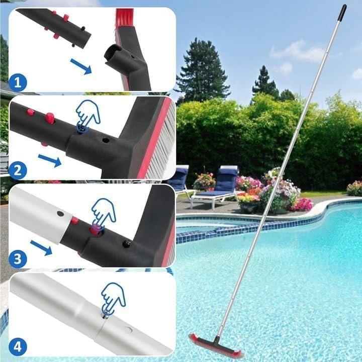 Efficient Swimming Pool Brush with Curved Nylon Bristles & Adjustable 10FT Pole