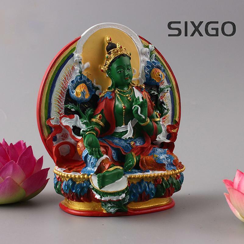 Tibetan Buddhism Statue Green Tara Buddha Semicircle Hand-painted Feng Shui