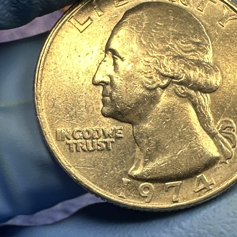 1974 WASHINGTON QUARTER- STRUCK THROUGH GREASE ERROR REVERSE