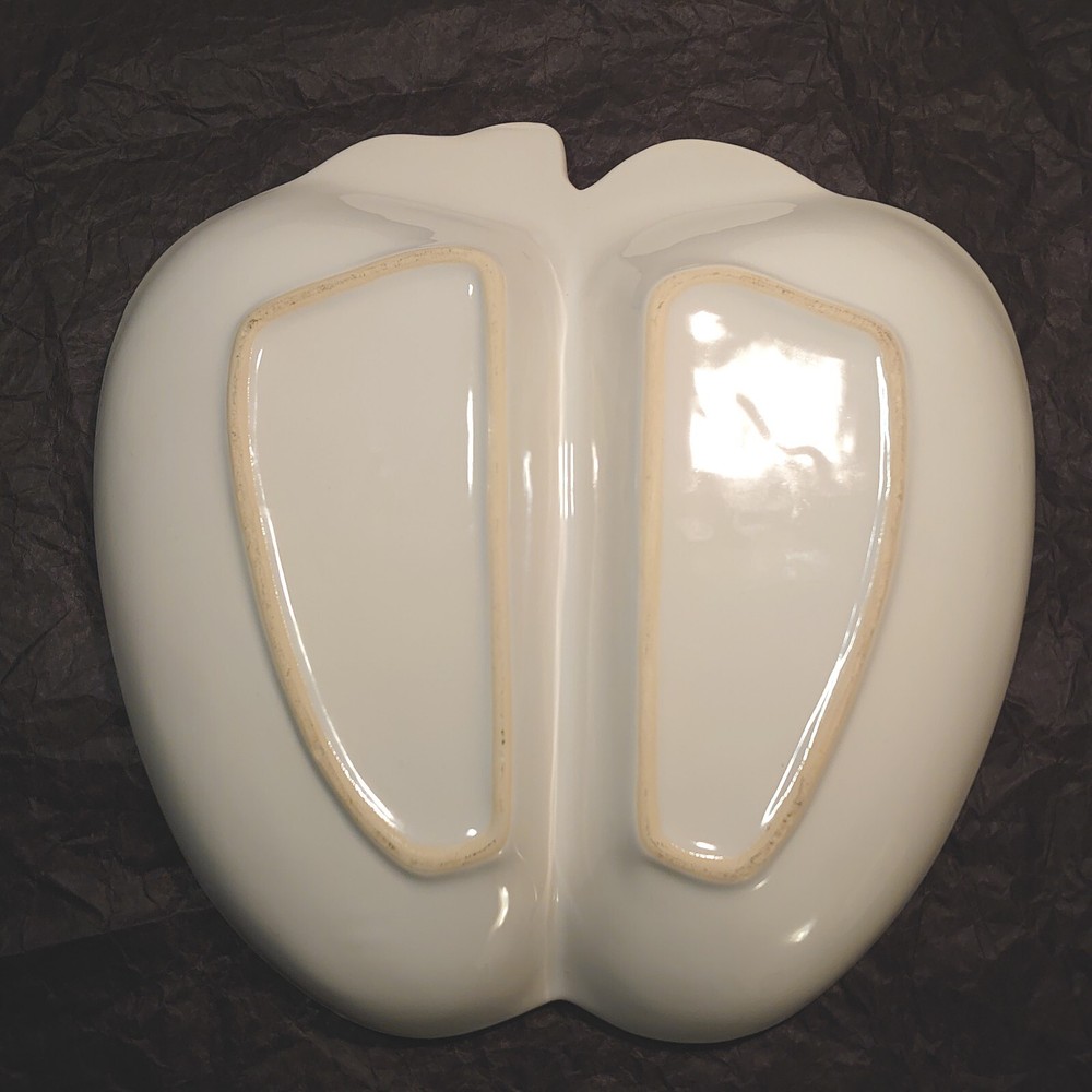 Vintage 12" x 12” White Ceramic Apple Shaped Divided Dish Serving Platter EUC