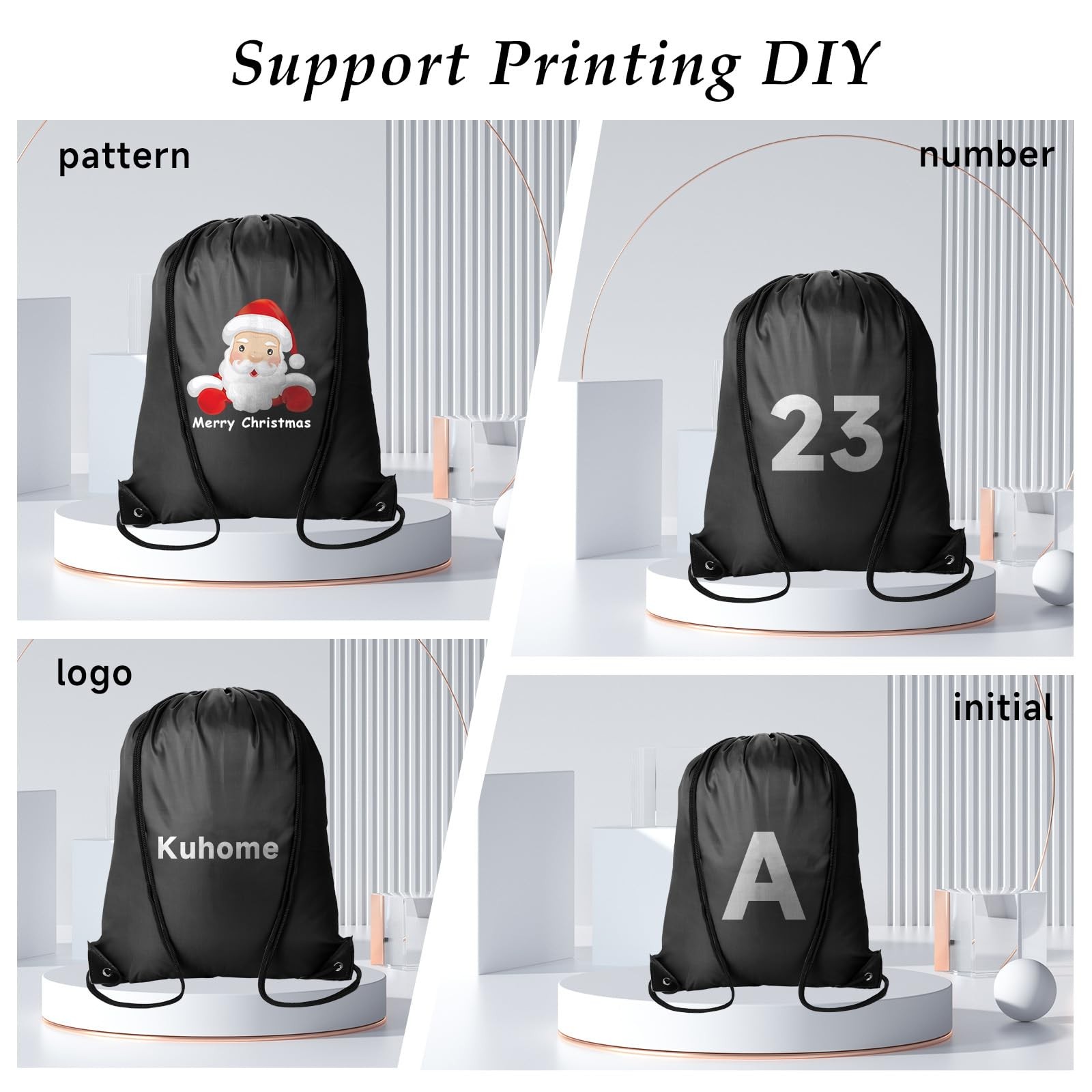 Kuhome 6Pcs Black Drawstring Backpacks Bulk String Bag Cinch Large,