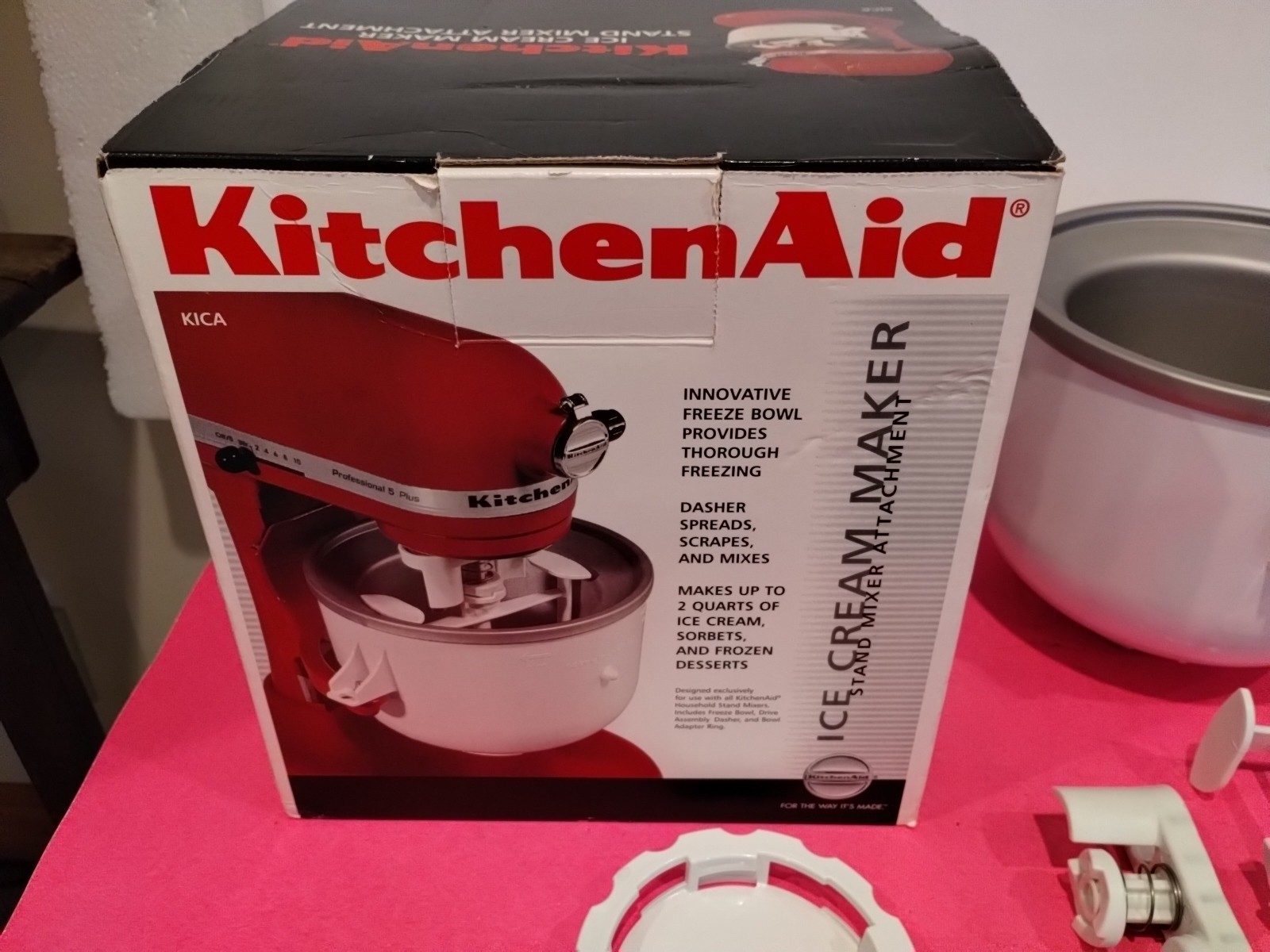 KitchenAid Ice Cream Maker Attachment with Box KICA- White Bowl,, EXC Cond