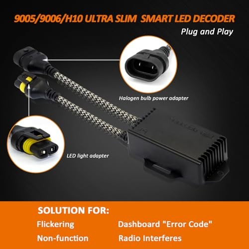 9006 H10 Canbus Decoder Kit, LED Light Anti-Flicker Error Canceller, Plug 9005