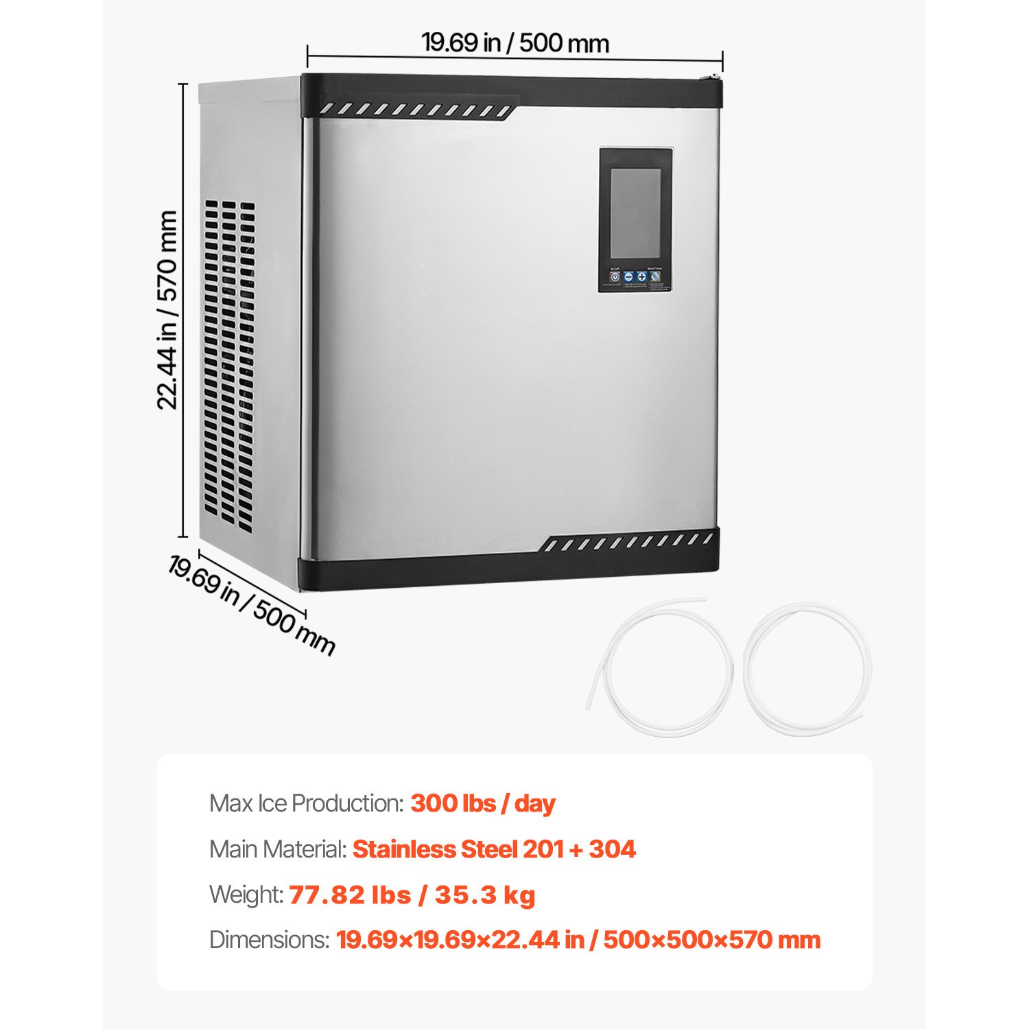 Uimoso Commercial Ice Maker Machine - Produces 300 lbs/Day with Self-Cleaning