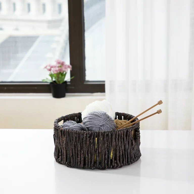 Mainstays Round Maize Decorative Storage Basket, Dark Brown, 10.23″ x 4.52″ x 10