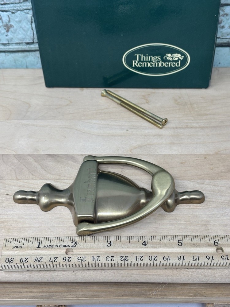 Solid Brass Door Knocker Engraved “FRANKART” Things Remembered W/Hardware Vtg