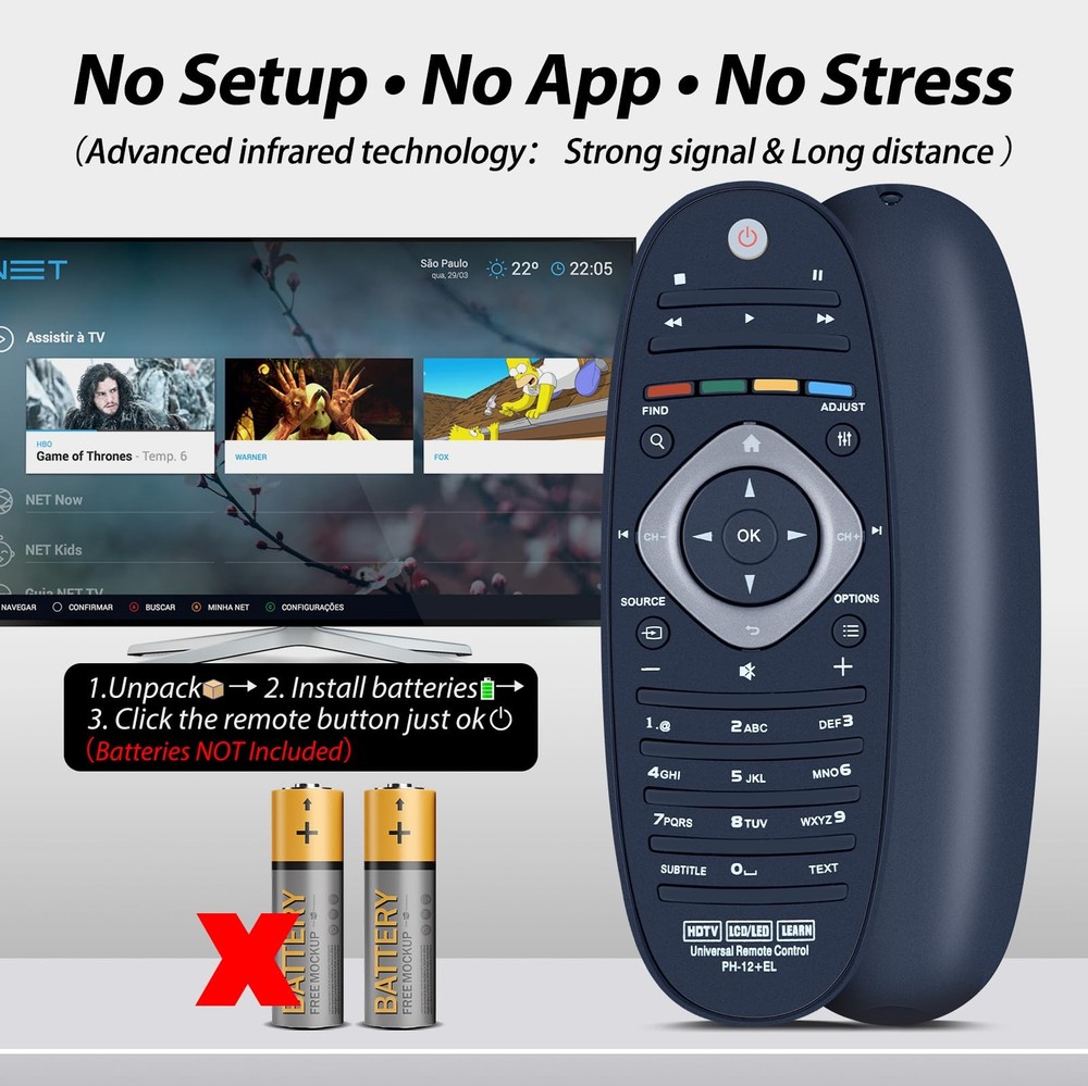 Replacement for Philips-Smart-TV-Remote-Control, Universal Smart Remote BLACK