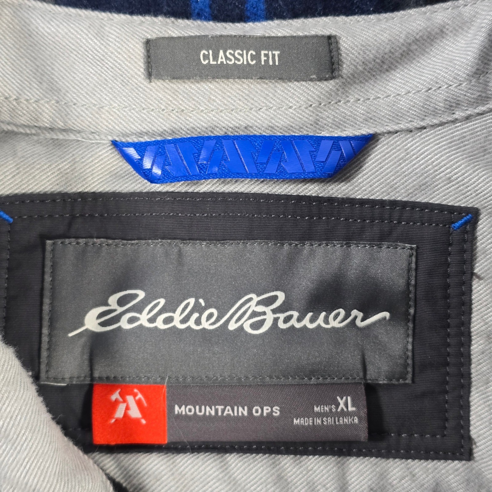 Eddie Bauer Mountain Ops Flannel Shirt Mens XL Blue Plaid Classic Fit Outdoor
