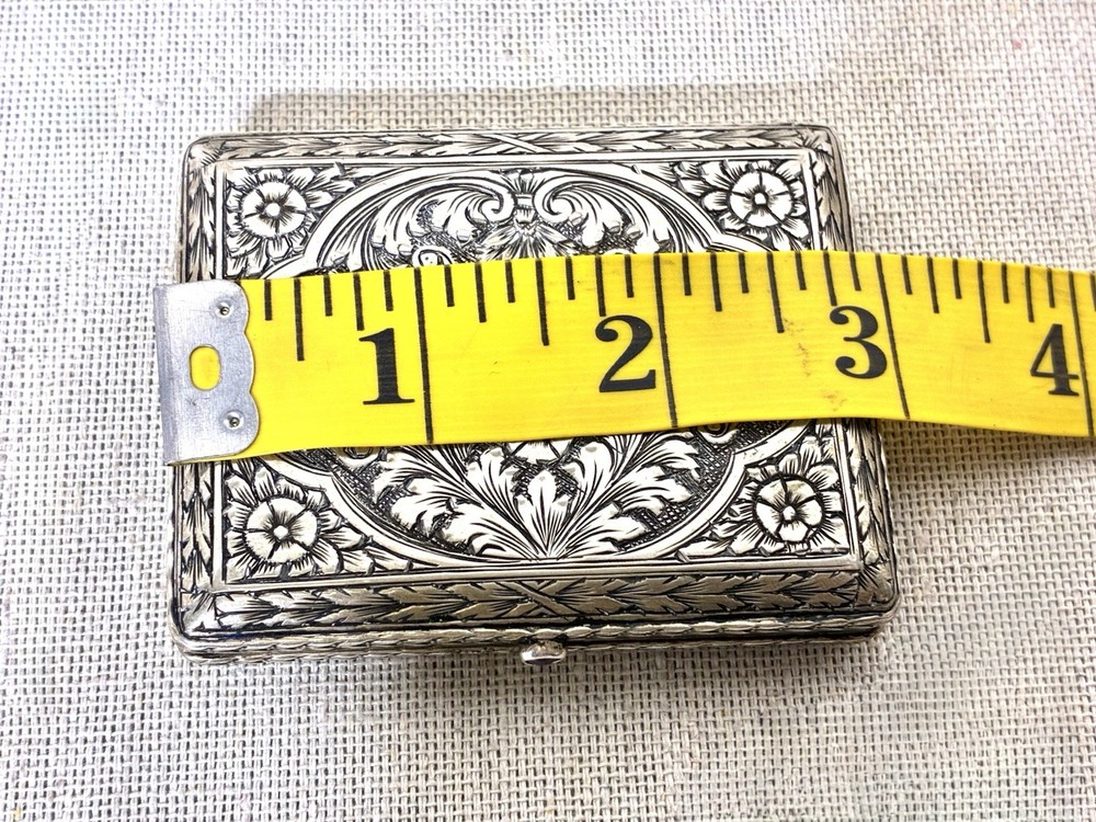 Antique 800 Silver Engraved Cigarette Case Snuff Trinket Box Ruby Clasp 86g
