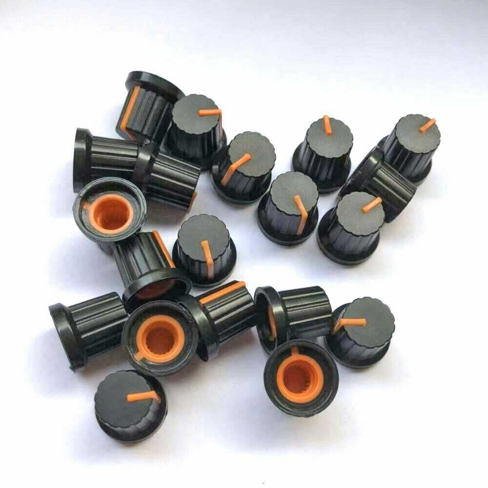 20PCS 6mm Shaft Hole Plastic Threaded Knurled Potentiometer Knobs Cap KIT 15*15