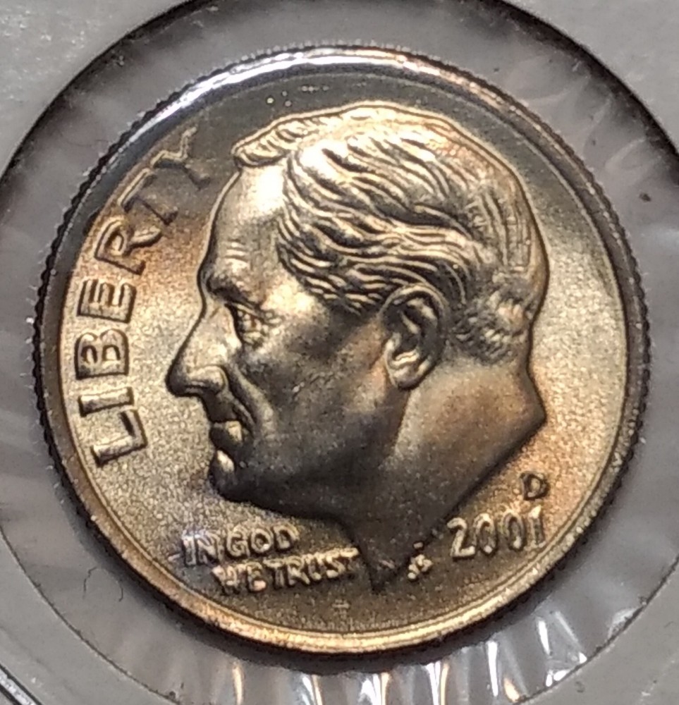 2001-D Gem Mint State Roosevelt Dime ~ Toned