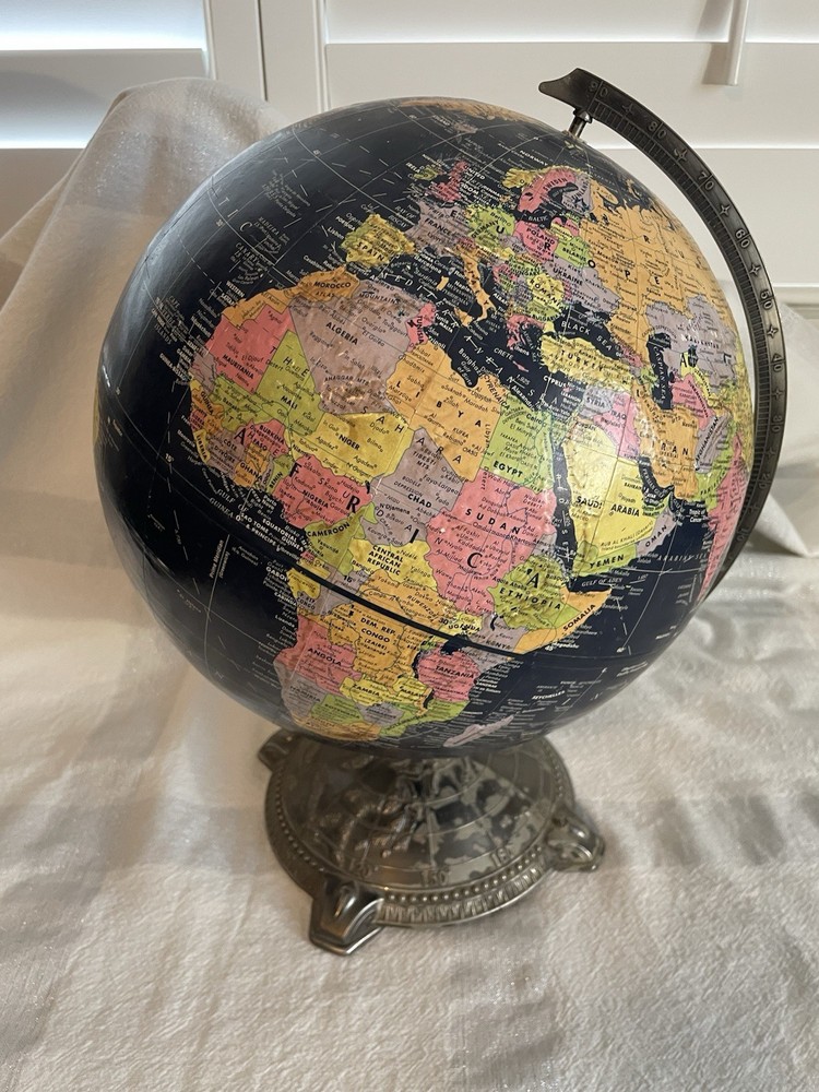Replogle Globemaster 12” Diameter World Globe Embossed Metal Base Dark Blue
