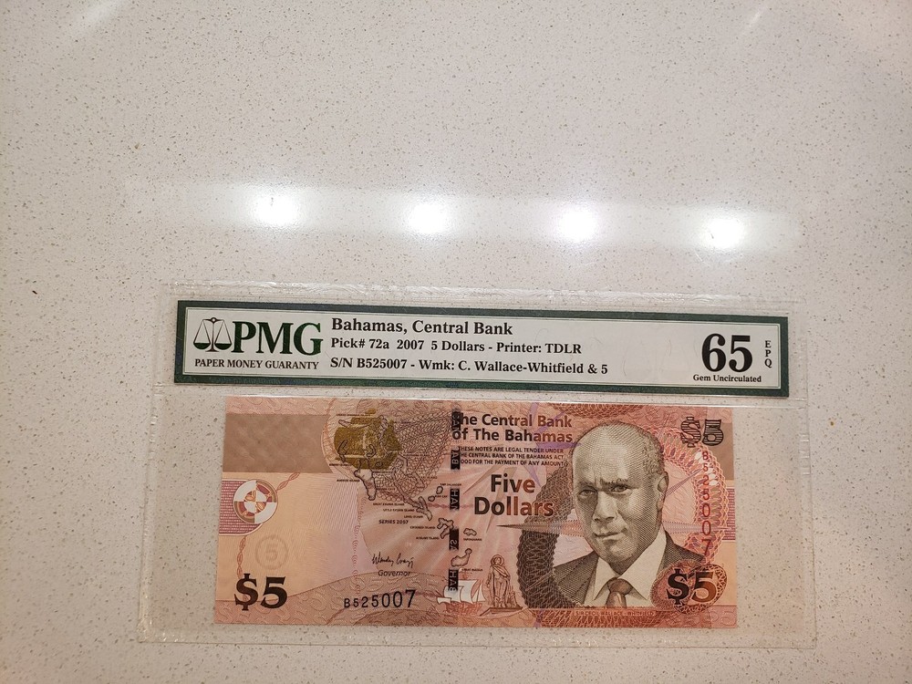 BAHAMAS 5 DOLLARS 2007 UNC 65EPQ