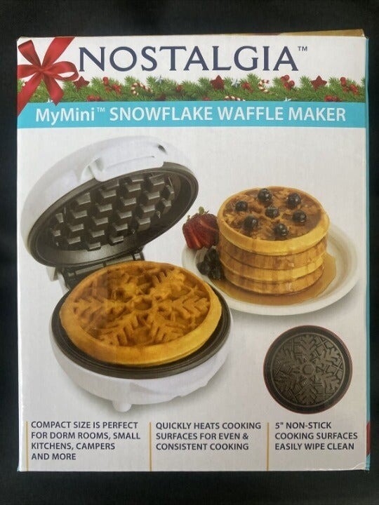 Nostalgia Mini Blue Snowflake Waffle Maker