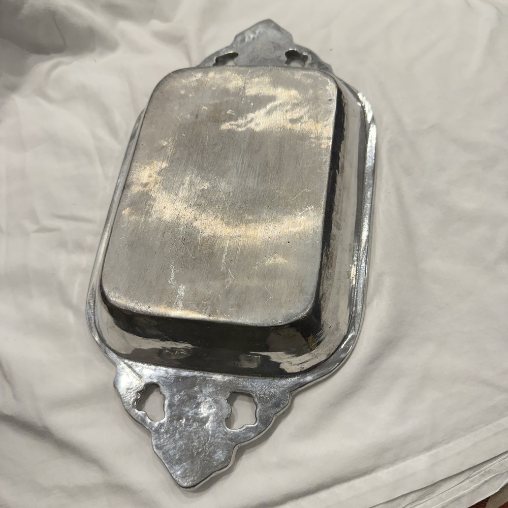 Vintage Silver Tone Serving Dish Ornate Handles Rectangular Vanity Tray 13”