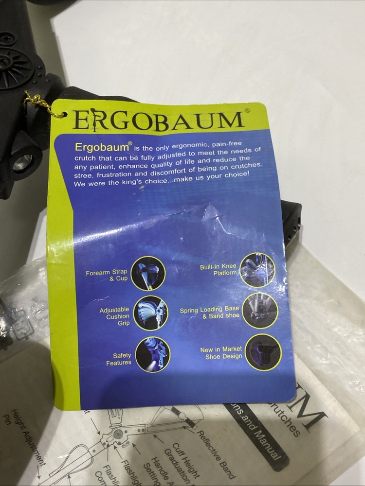 ErgoBaum Forearm Crutches - Black - Shock Absorbers & Flashlight