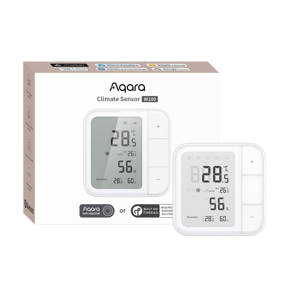 Aqara Thread/Zigbee Smart Climate Sensor W100,Temperature and Humidity White