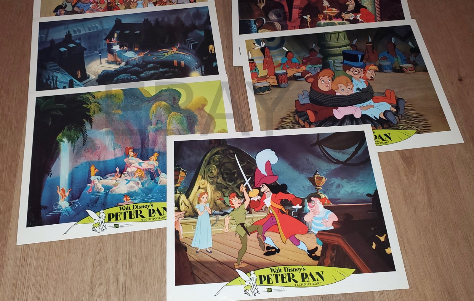 Disney PETER PAN (R1976) - Vintage 11x14 lobby card set 9 + orig envelope NICE!