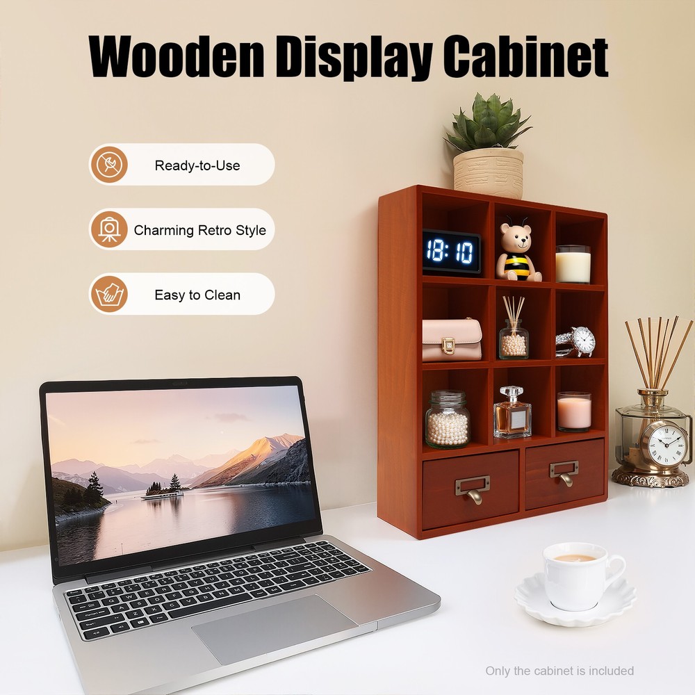 9-Cube 2 Drawers Pine Storage Organizer Display Cubby-style Shelf Brown
