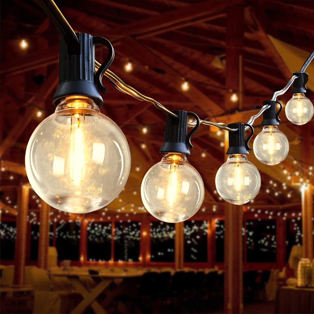 50 LED String Lights, 98FT Waterproof, Warm White, Plug-In for Patio & Deck