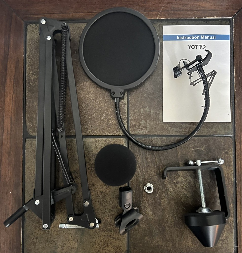 Yotto Microphone Stand Set, Slightly Used, Adjustable Stand with mic condenser.