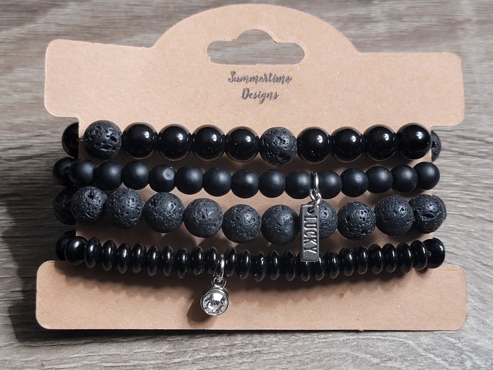 Essential Oil Diffuser Black Lava Bead Bracelet Set 7"