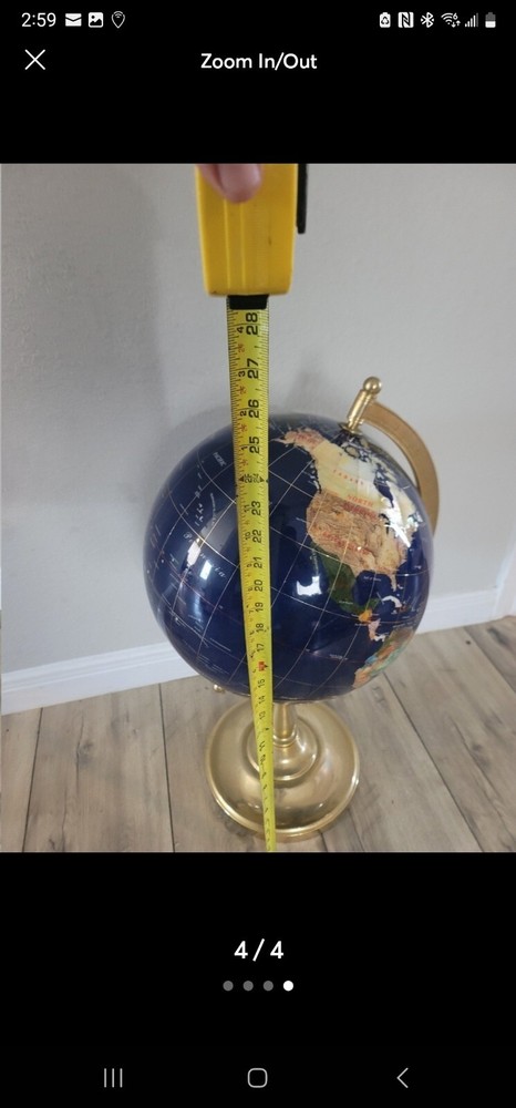 Globe Gemstone World Map Blue Lapis on Brass Stand H 17”