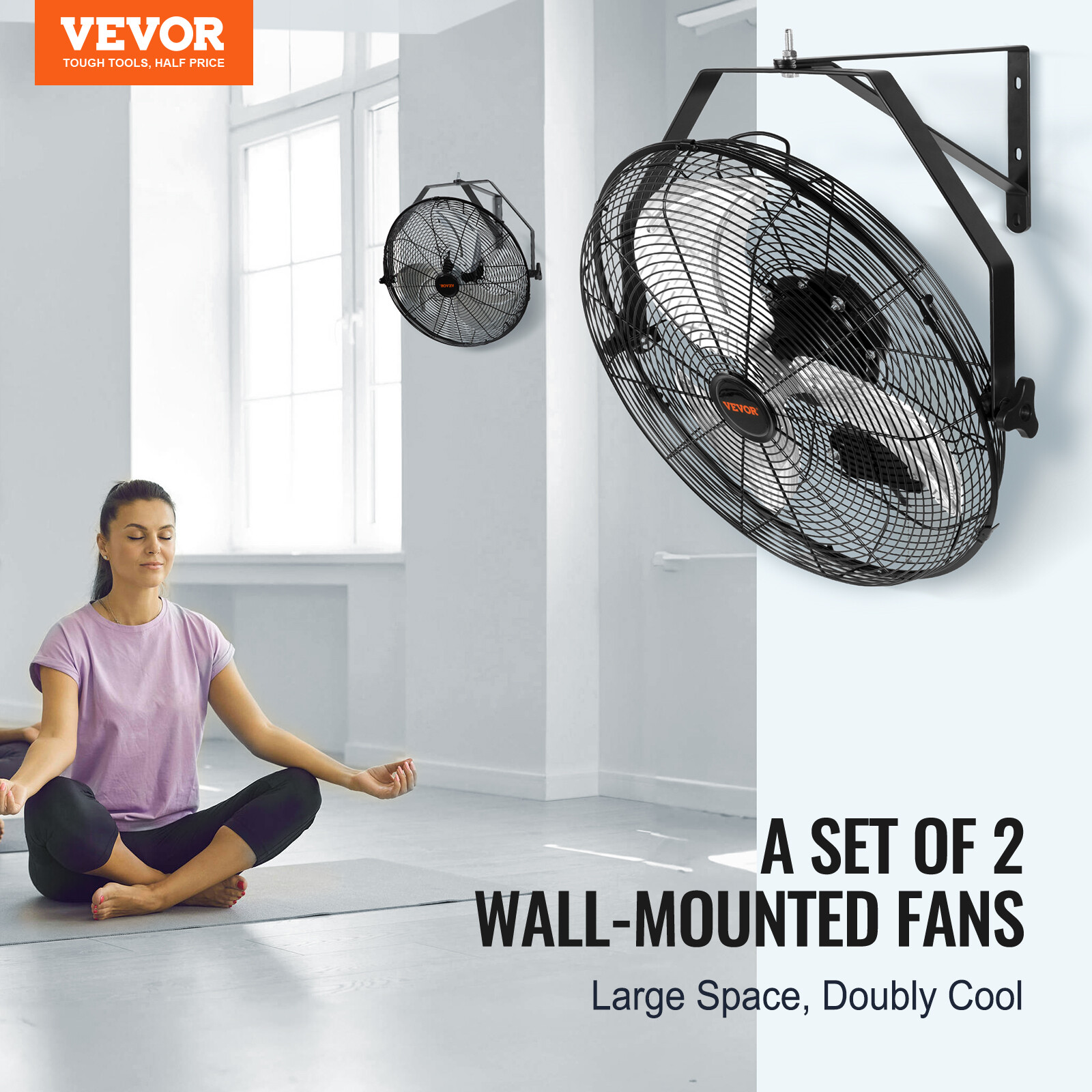 VEVOR 2PCS 18'' Industrial Wall Mount Fan Metal Fan 3 Speed Ventilation Shop Fan