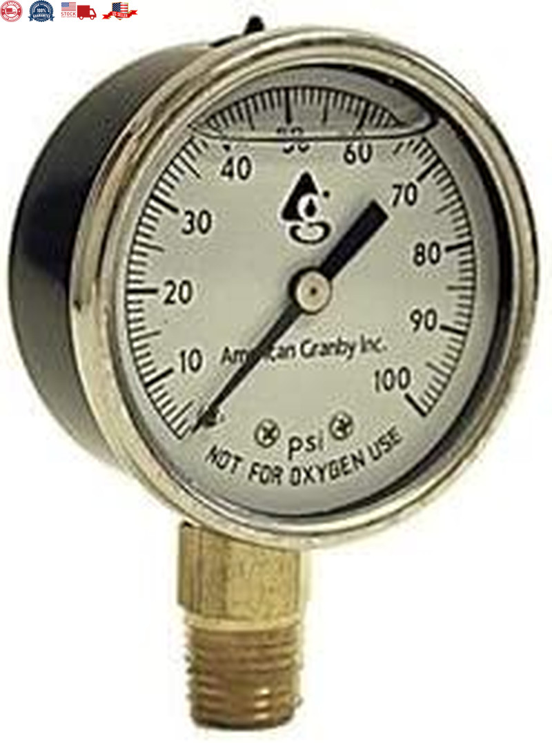 Water Well Pump Liquid Filled Side Lower Mount Pressure Gauge 0 to 100 PSI, 1/4"
