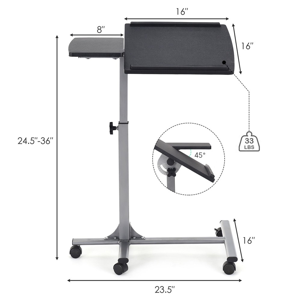 Mobile Laptop Stand on Wheels Height Adjustable Overbed Sofa Side Table