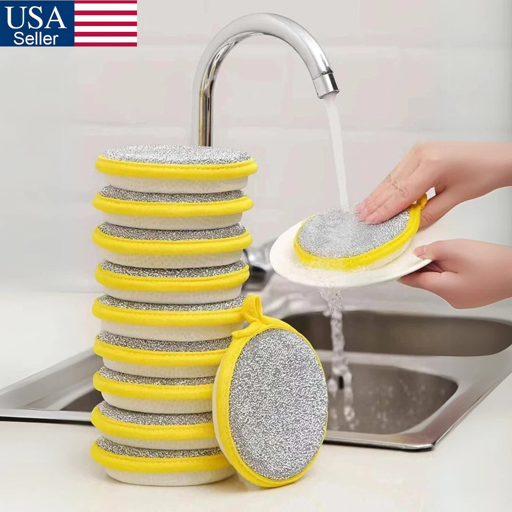 5Pcs Double-Sided Scouring Pads Dish Pan Washing Sponge Kitchen Cleaning Tool US