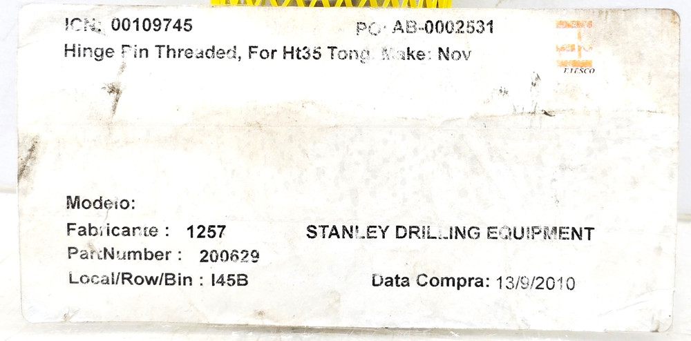 200629 HINGE PIN THREADED FOR HT35 TONG