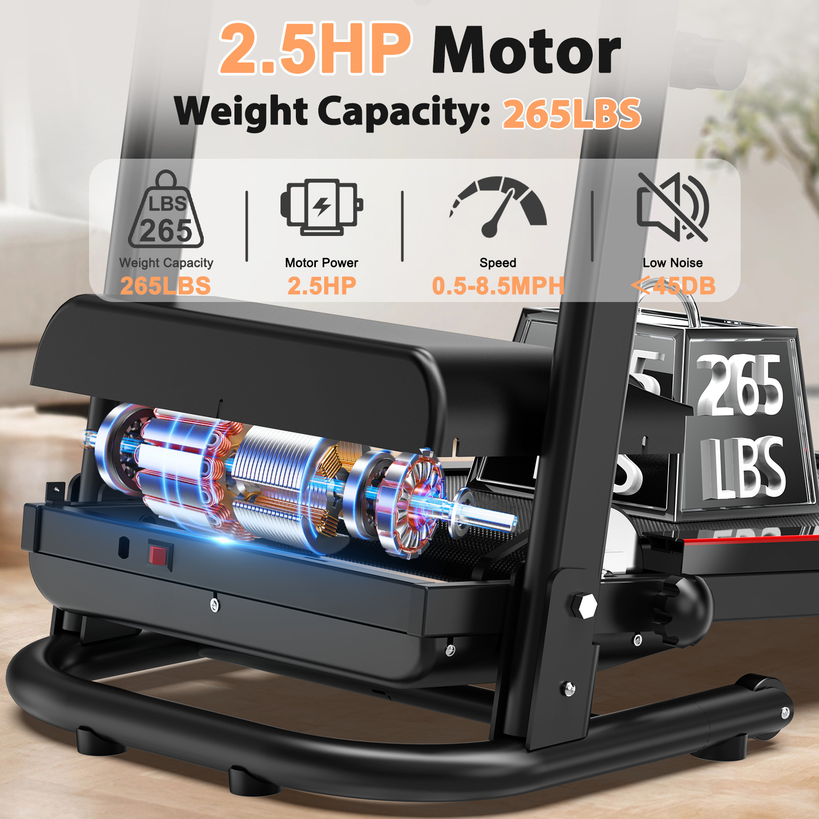 2.5 HP Foldable Treadmill for Home with Incline Electric Running Joggintreadmill