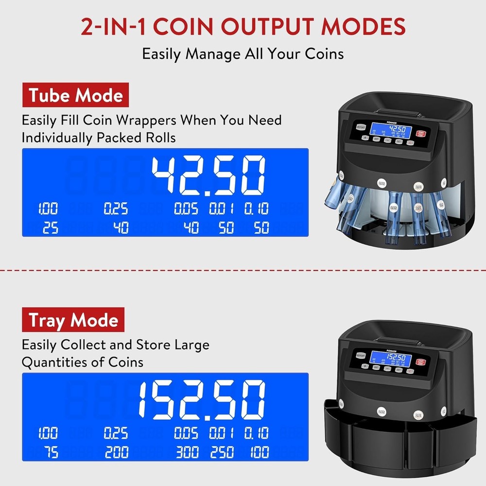 Coin Counter Machine Sorter Change and Wrapper Roller Counting Organizer Sort...