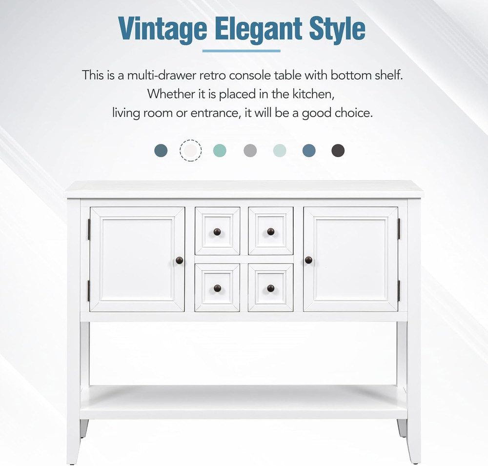 46" Large Solid Wood Sideboard Buffet with Storage & Easy Assembly