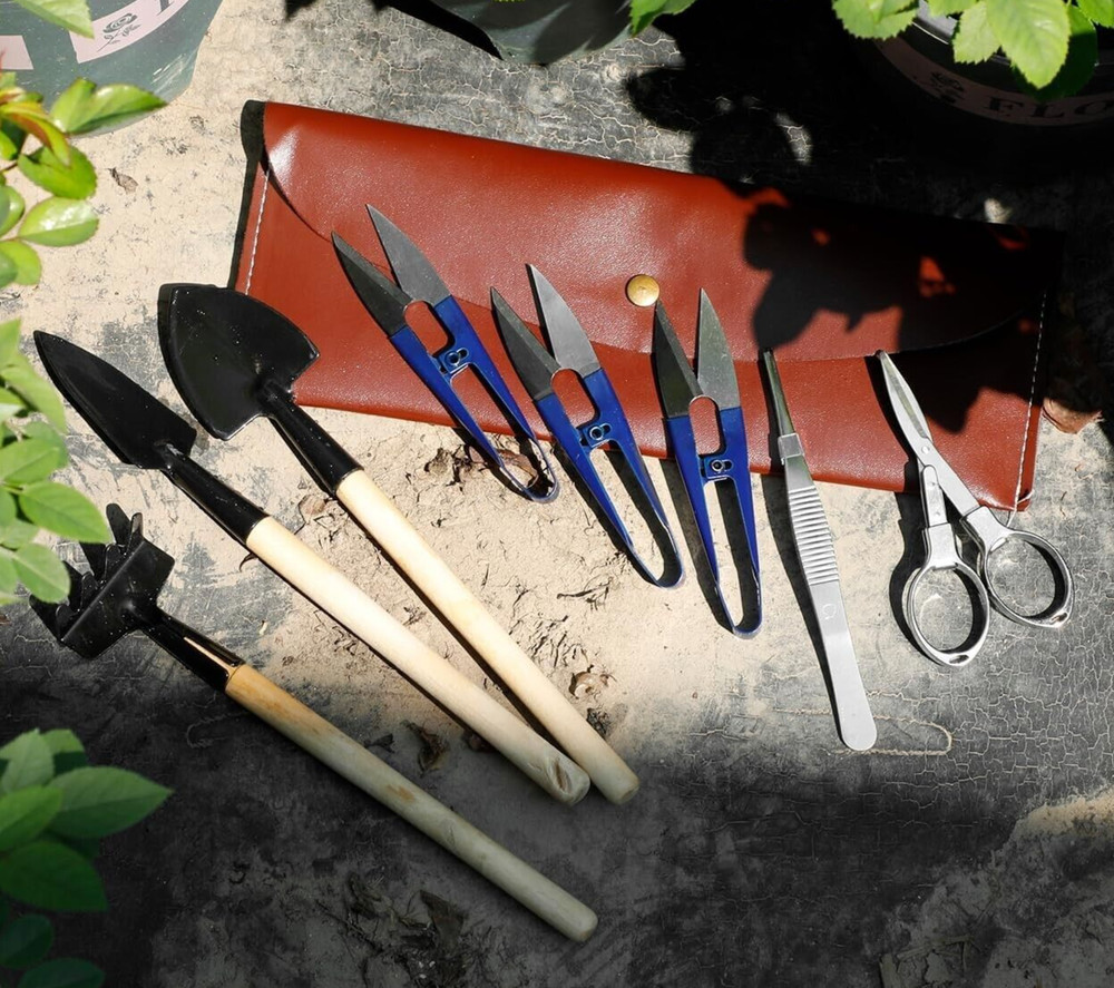 Bonsai Set 8 Pcs - Include Pruner,Fold Scissors,Mini Rake,Bud & Leaf Trimmer Set