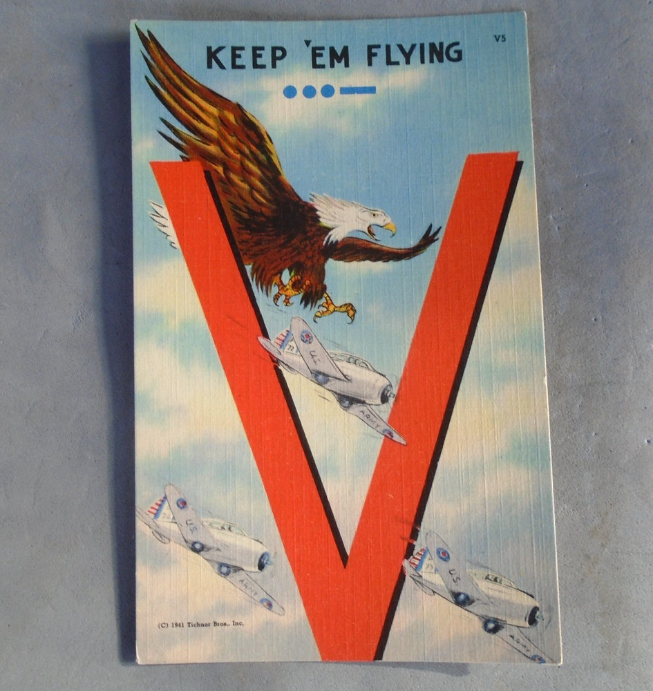 WWII postcard Keep em flying with V for Victory