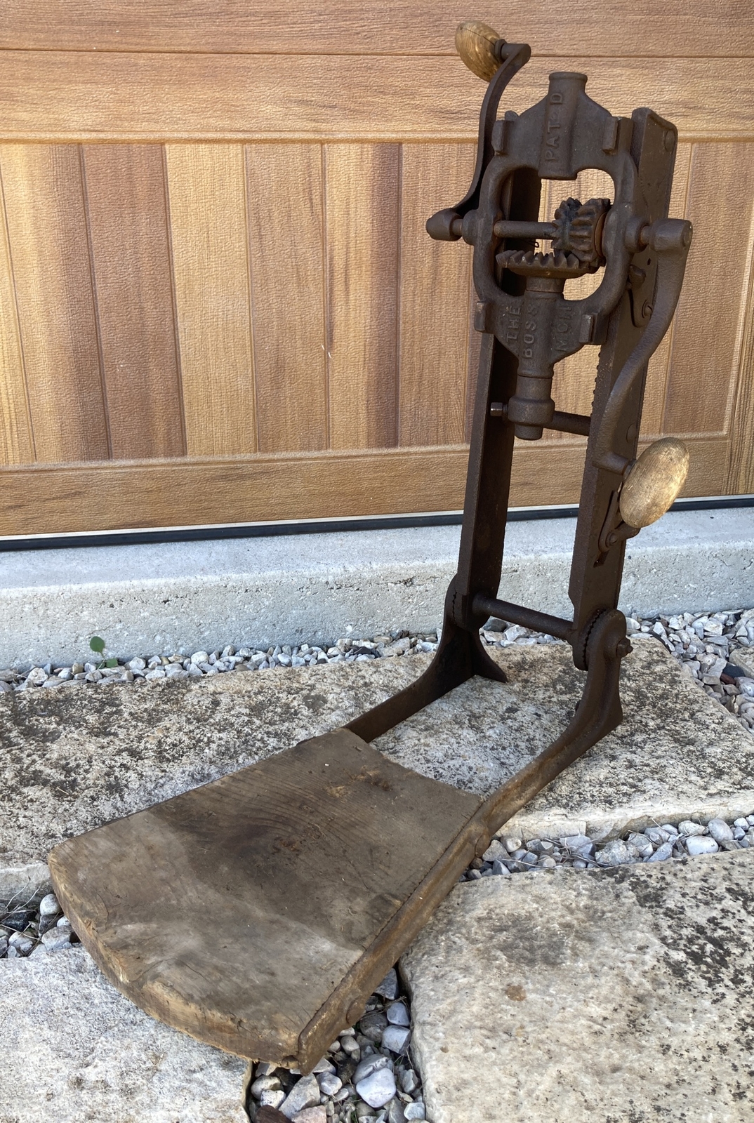 Antique Buckeye Boss Barn Beam Auger Drill Wood Cast Iron Anderson Indiana
