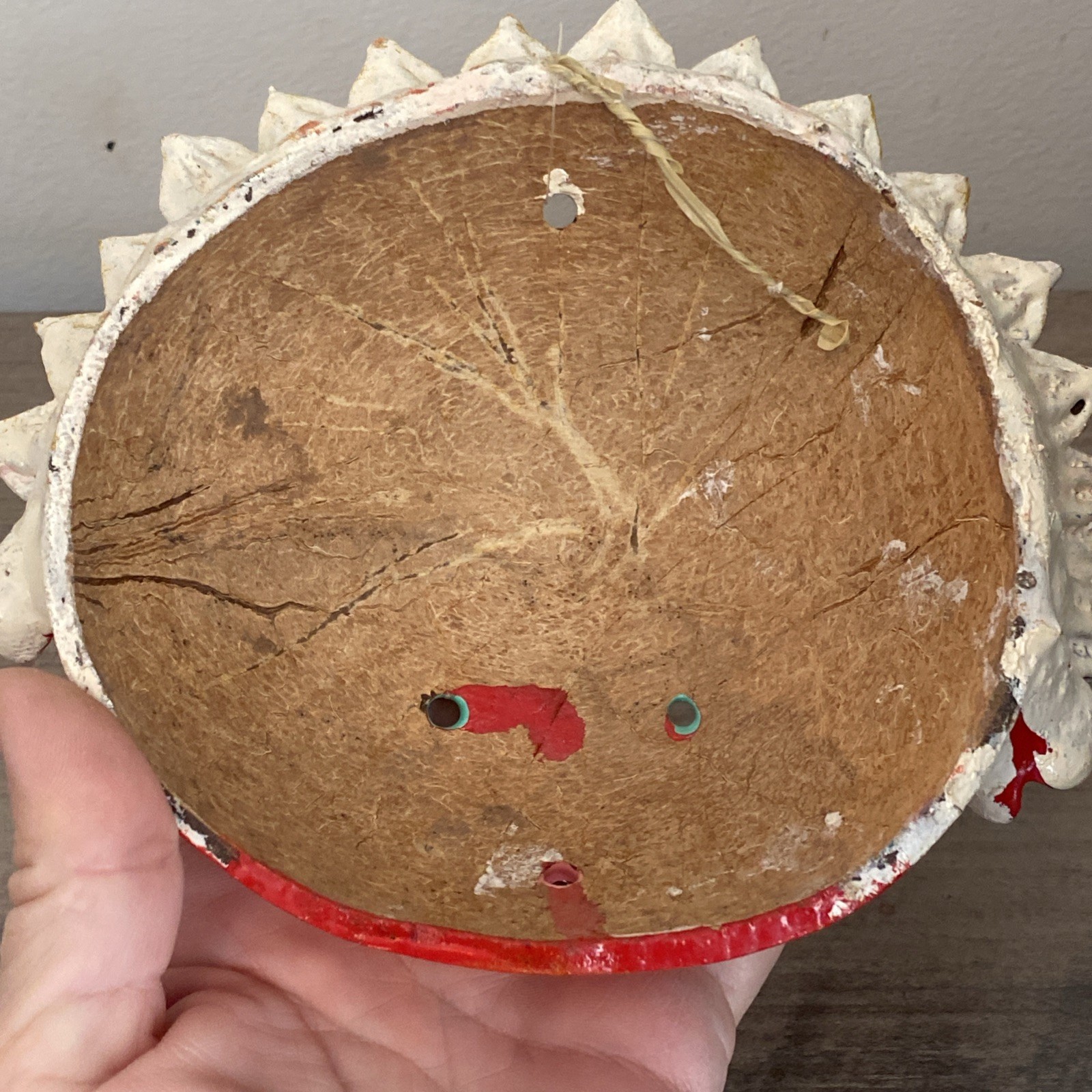 Mexican Coconut Folk Art Mask Anthropomorphic Fruit Tomato? Vintage