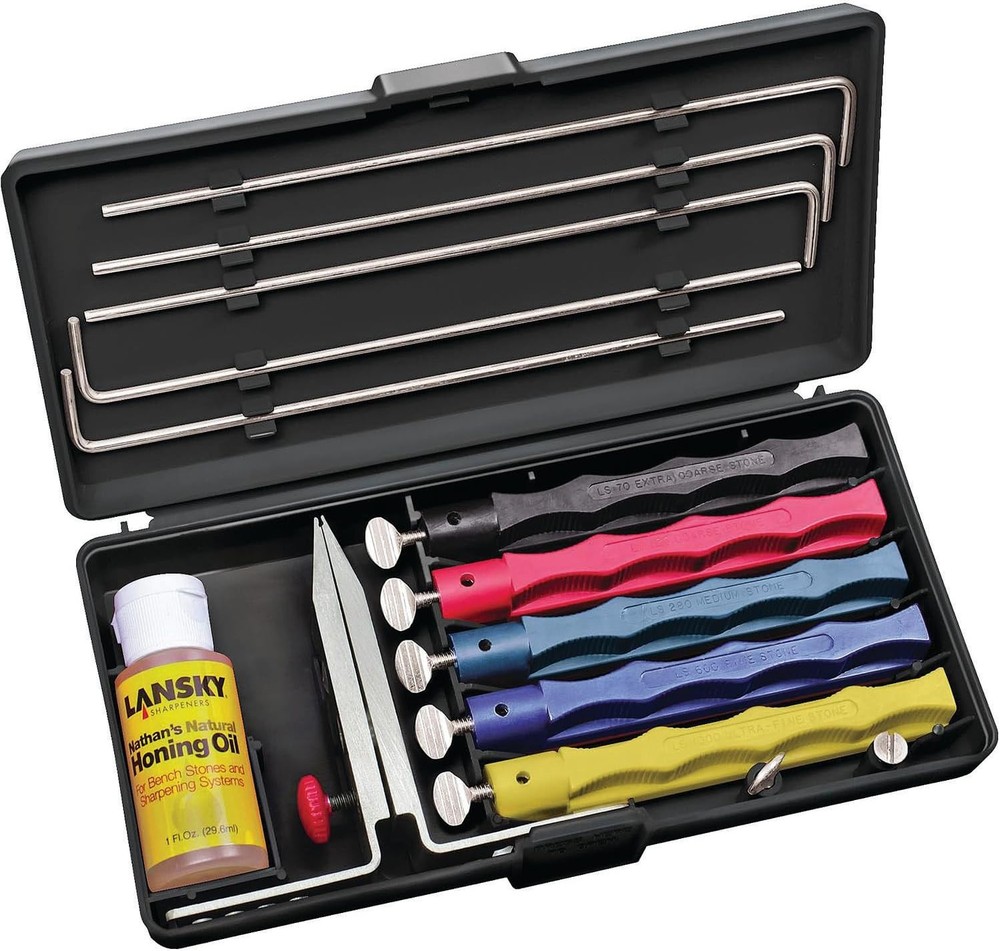 Lansky Deluxe Knife Sharpening System: 5-Stone Ceramic Knife Sharpener Kit with