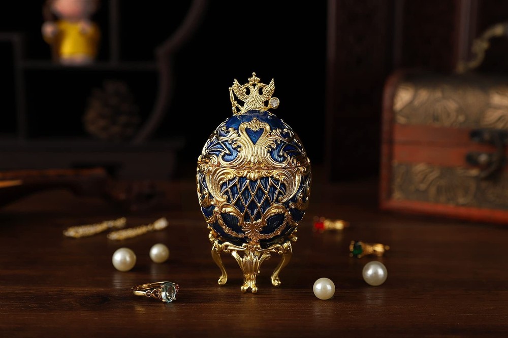 FASSLINO Easter Egg Trinket Boxes Classic Enamel Hand-Painted small, Blue
