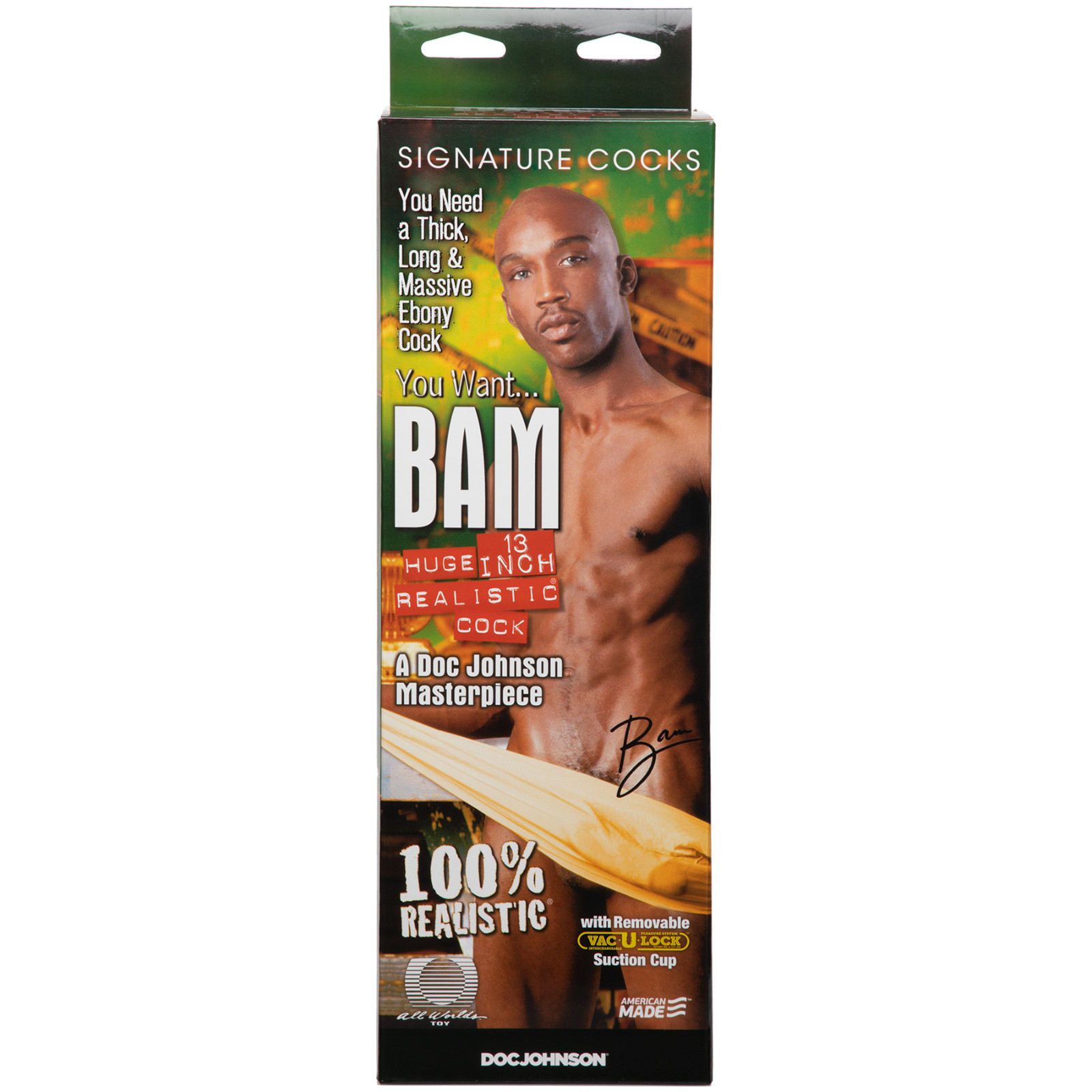 Doc Johnson Bam Huge 13" Realistic Cock Black - Dildo w Vac-U-Lock Suction Cup