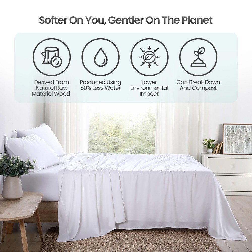 100% Eucalyptus Tencel Lyocell Sheet Set, Silky Soft & Smooth Cooling Sheets ...