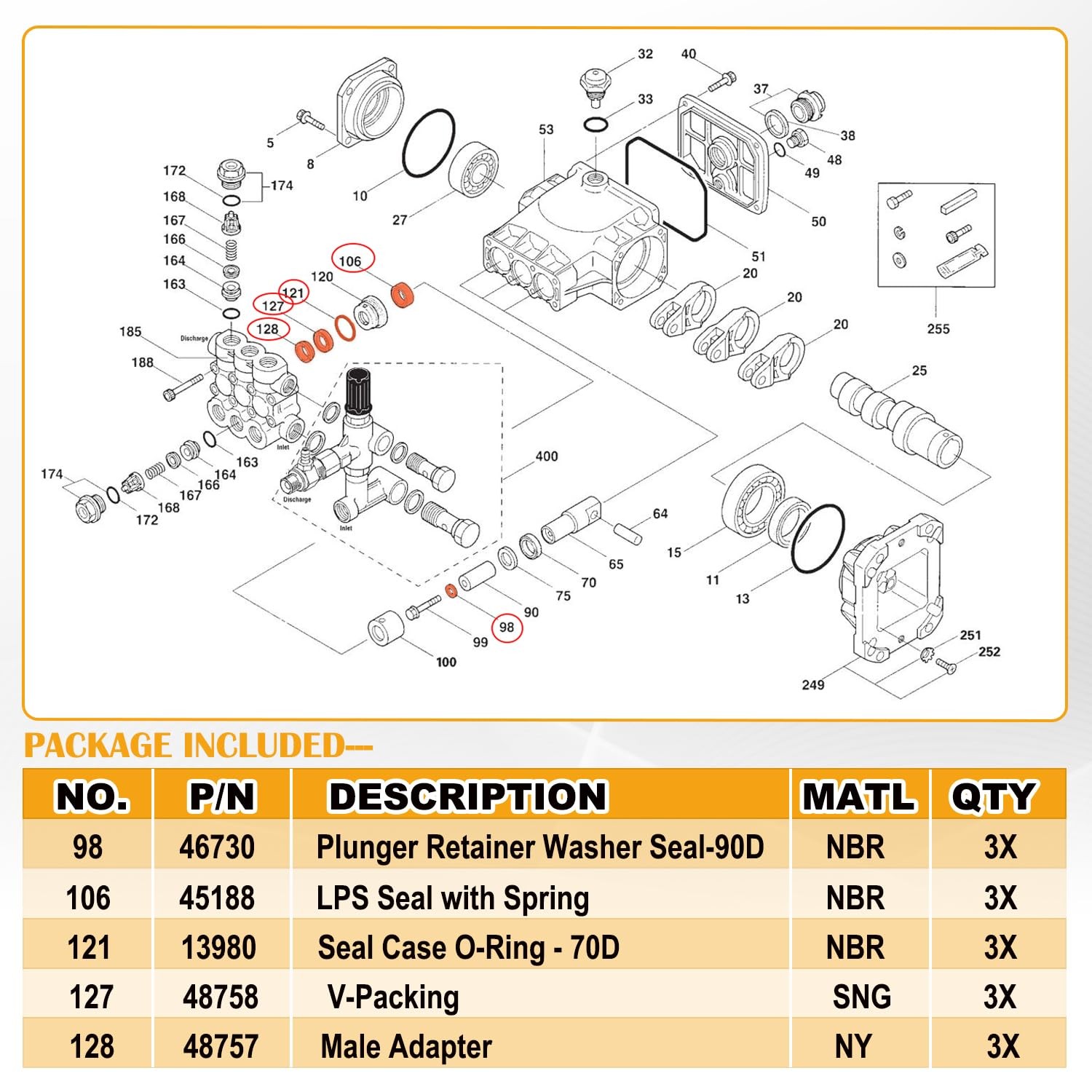 34262 Seal Kit for Cat Pump 66DX 6DX Pressure Washer Pump 66DX40G1I, 6DX35G1I