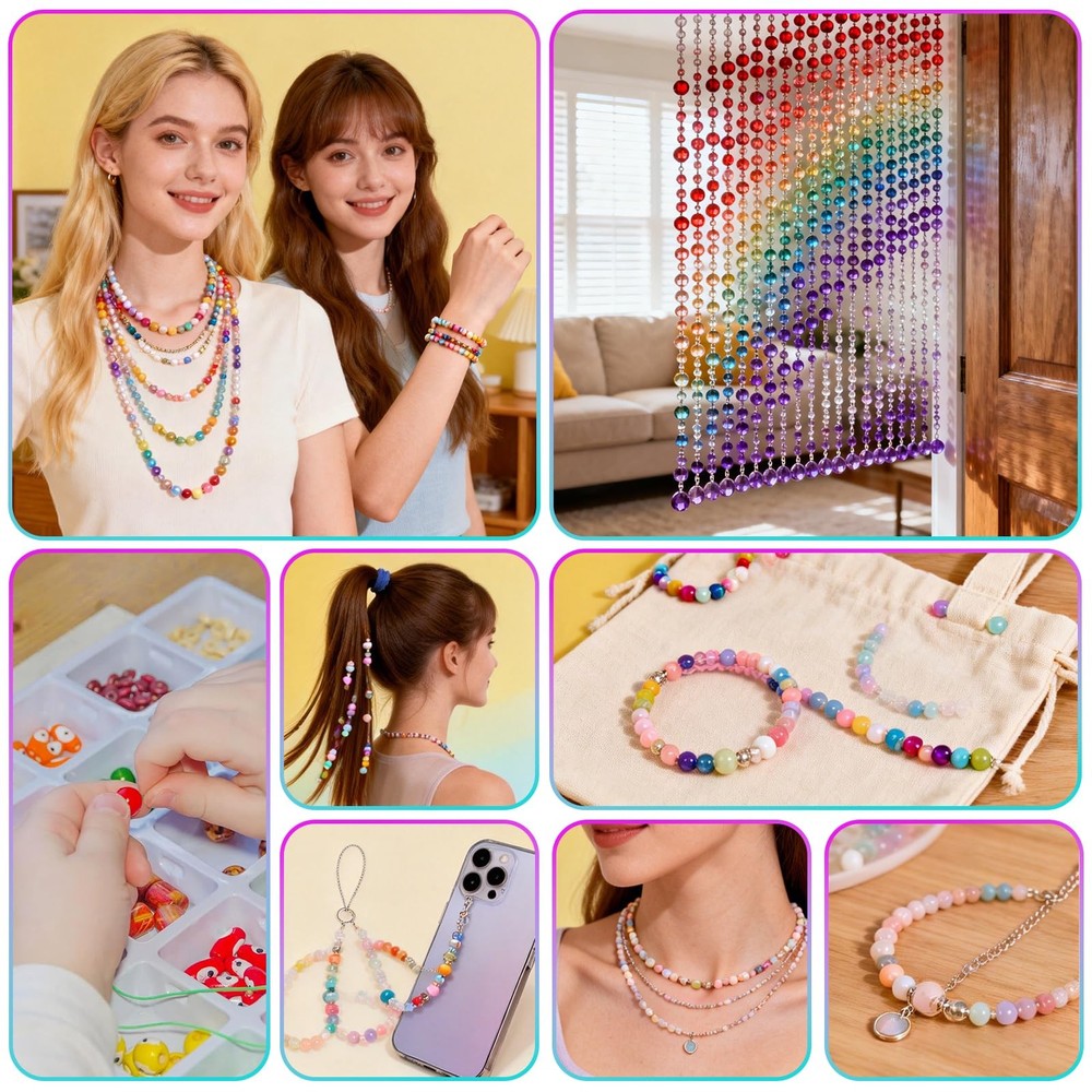 8pcs Elastic String Bracelet Making Kit, Stretchy Black, White, Rainbow