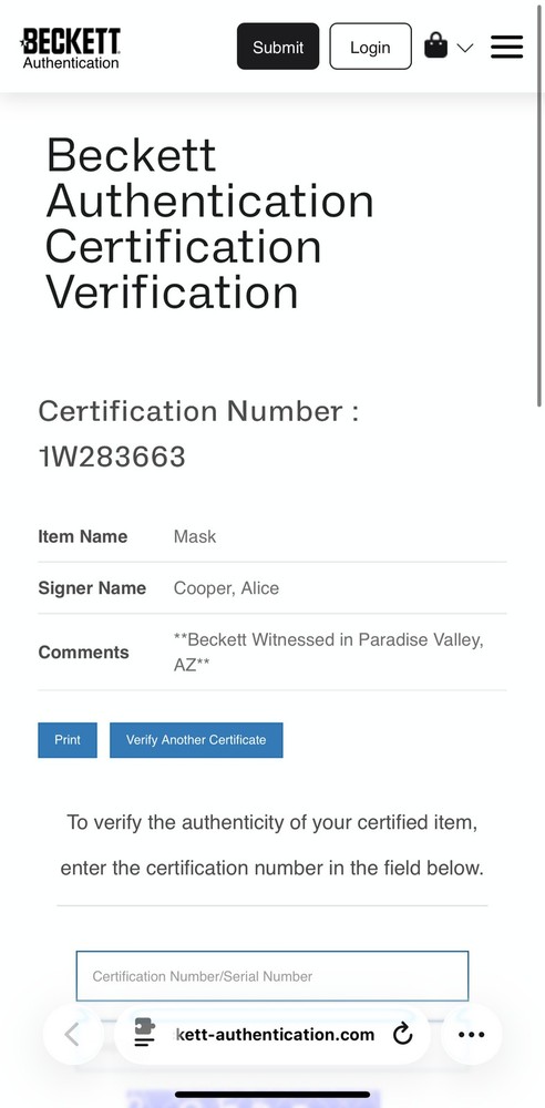 Alice Cooper Signed Hockey Style Mask Beckett