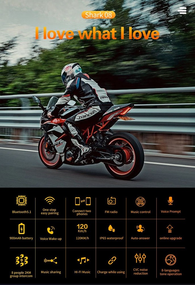 Hysnox Motorcycle Helmet Bluetooth Headset Shark-08