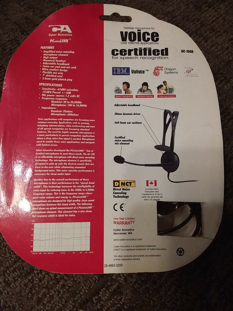 Cyber Accoustics AC-100R Headset Microphone for VOIP